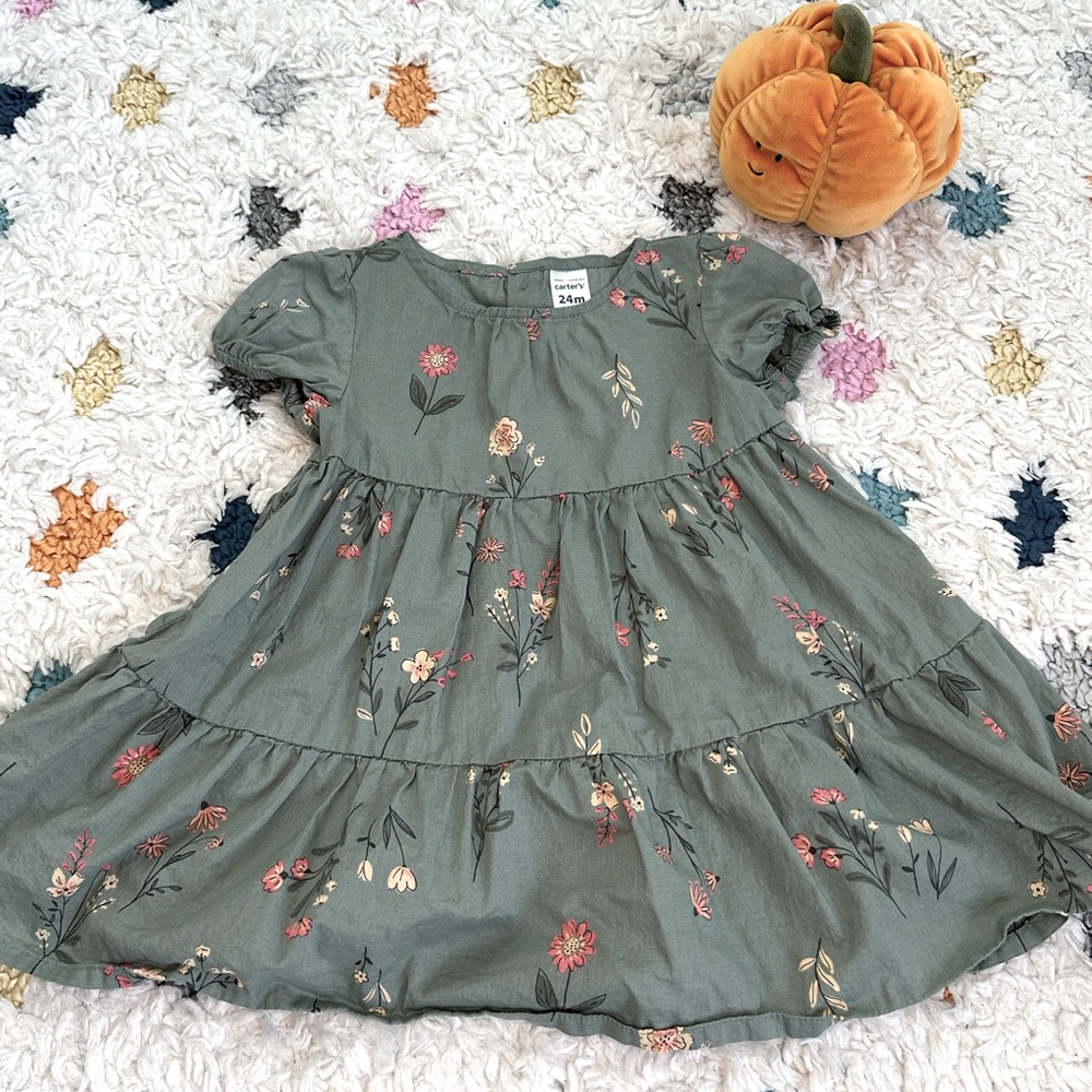 Carter’s 24 month green dress. Floral design.